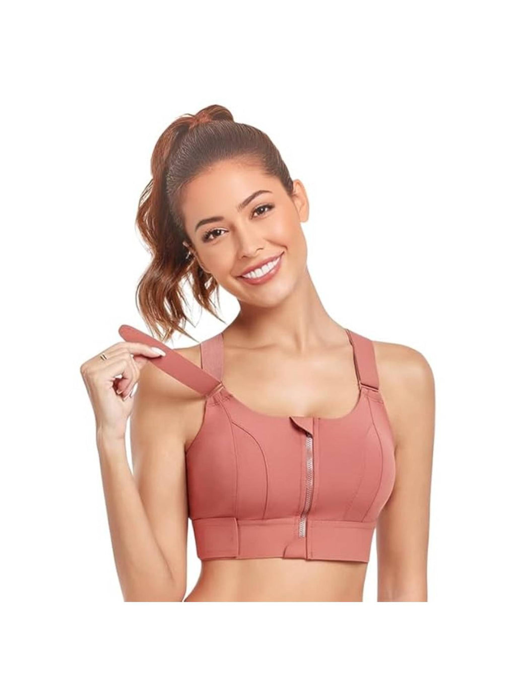 Women Plus Size Front Zip High Impact Adjustable Straps Sport Bra Rose Pink | sb09 - view 1