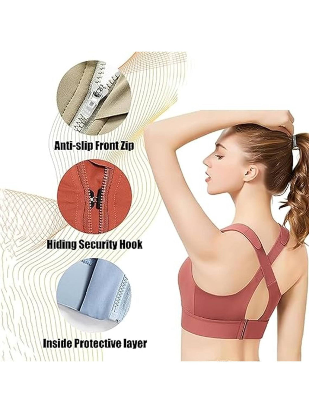 Women Plus Size Front Zip High Impact Adjustable Straps Sport Bra Brown | sb09 - view 44