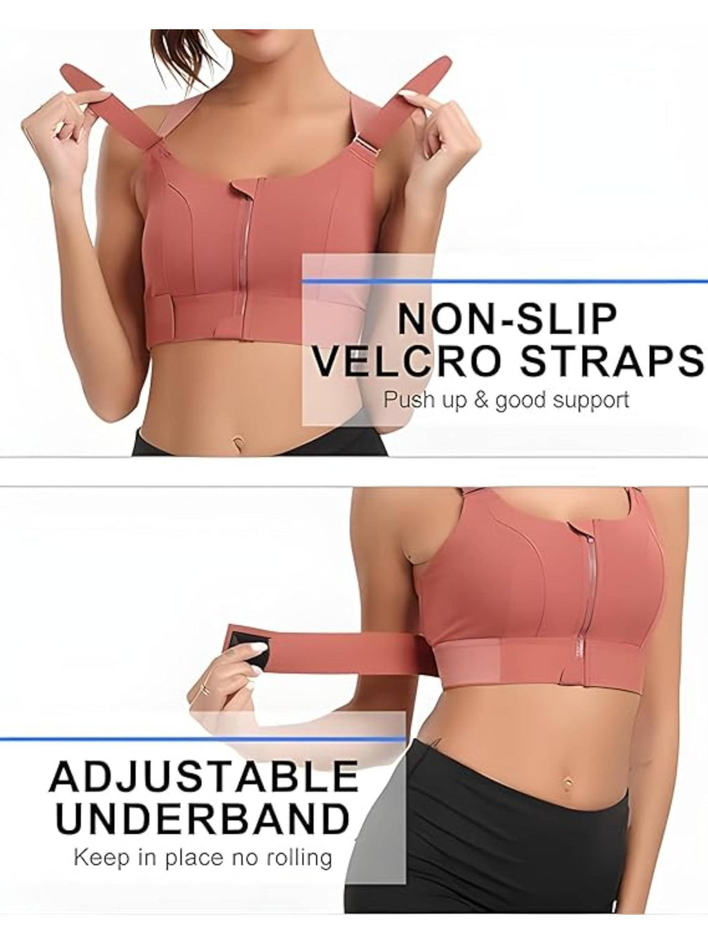 Women Plus Size Front Zip High Impact Adjustable Straps Sport Bra Black | sb09 - view 28