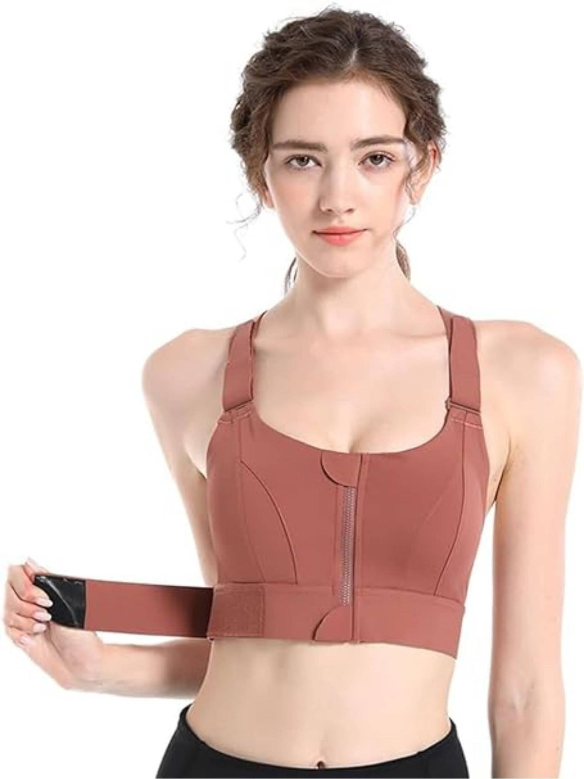 Women Plus Size Front Zip High Impact Adjustable Straps Sport Bra Grey | sb09 - view 22