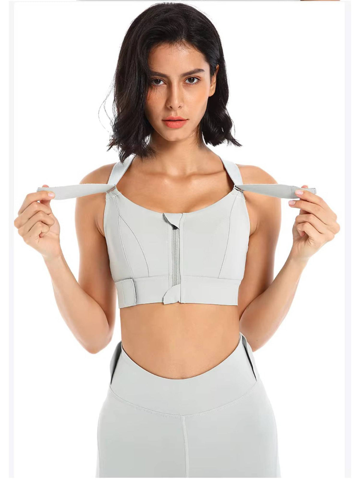 Women Plus Size Front Zip High Impact Adjustable Straps Sport Bra Grey | sb09 - view 1
