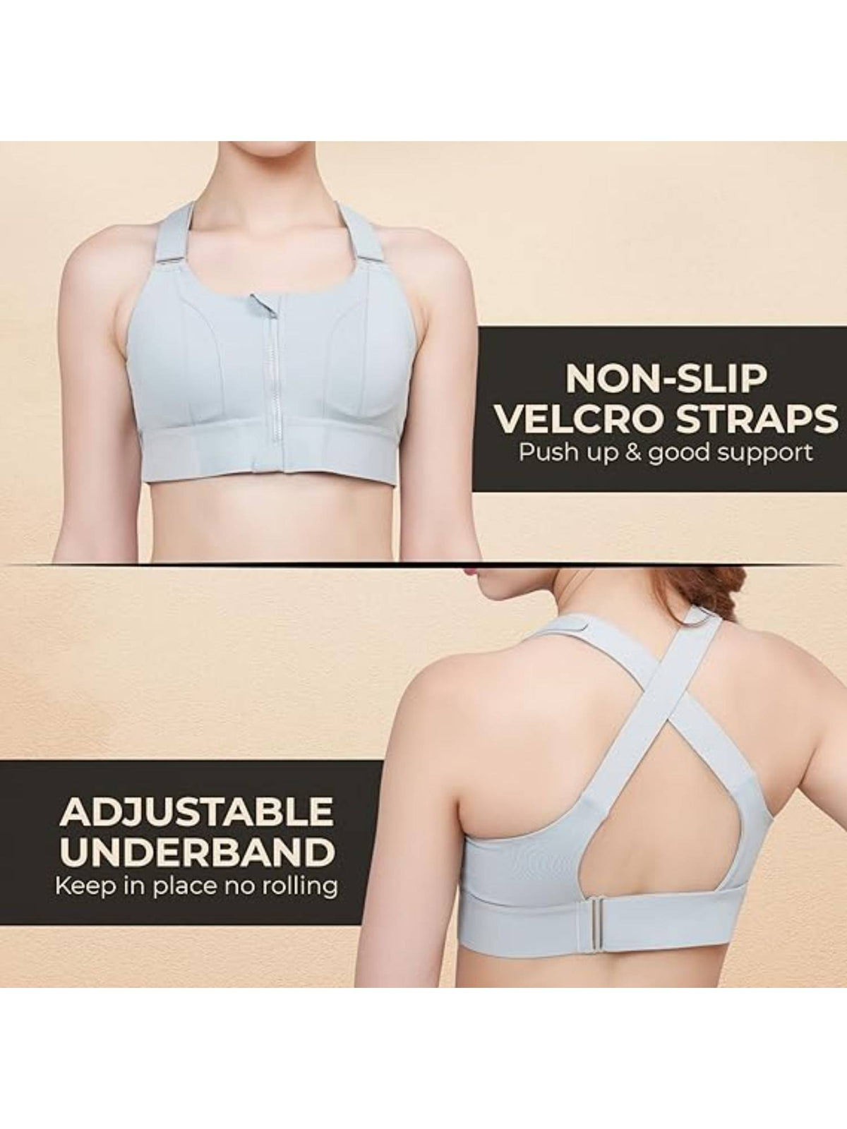Women Plus Size Front Zip High Impact Adjustable Straps Sport Bra Grey | sb09 - view 2