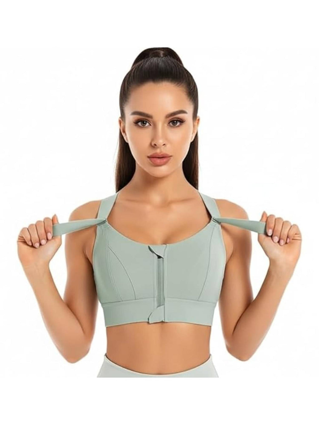 Women Plus Size Front Zip High Impact Adjustable Straps Sport Bra Grey | sb09 - view 1