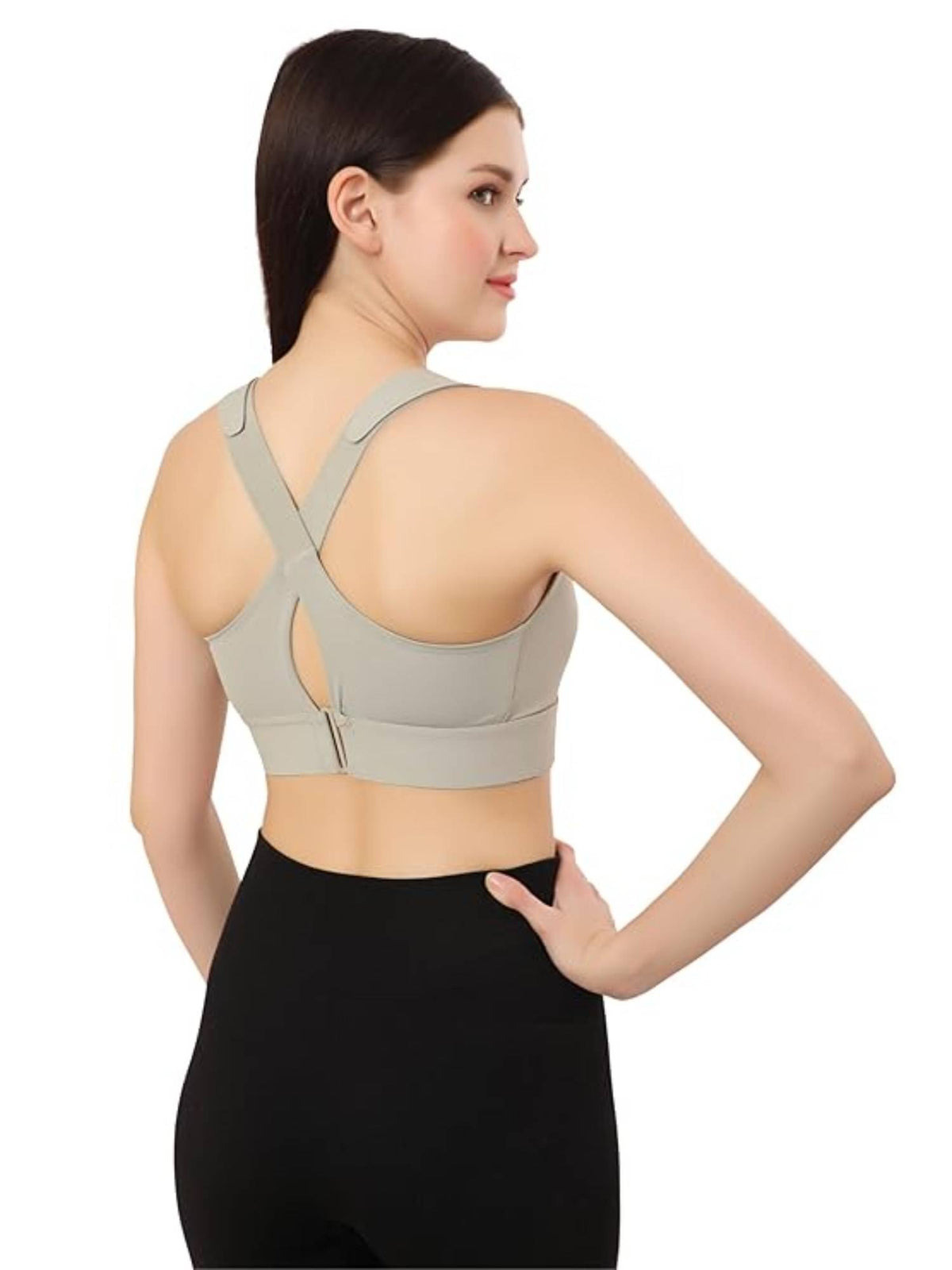 Women Plus Size Front Zip High Impact Adjustable Straps Sport Bra Grey | sb09 - view 2