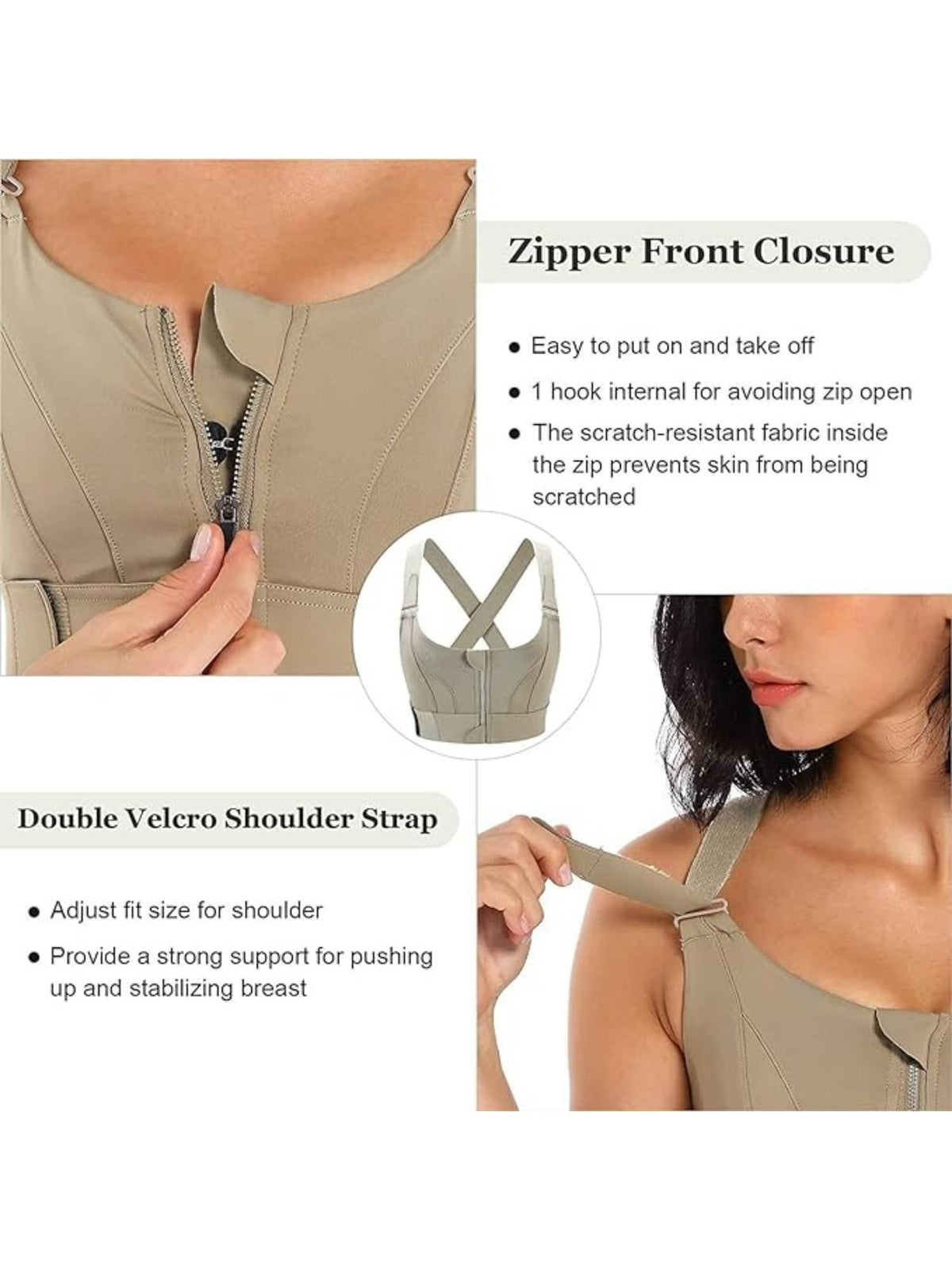 Women Plus Size Front Zip High Impact Adjustable Straps Sport Bra Black | sb09 - view 26