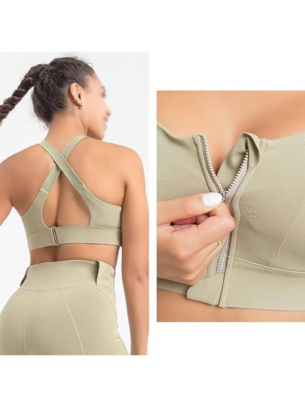 Women Plus Size Front Zip High Impact Adjustable Straps Sport Bra Green | sb09 - view 4