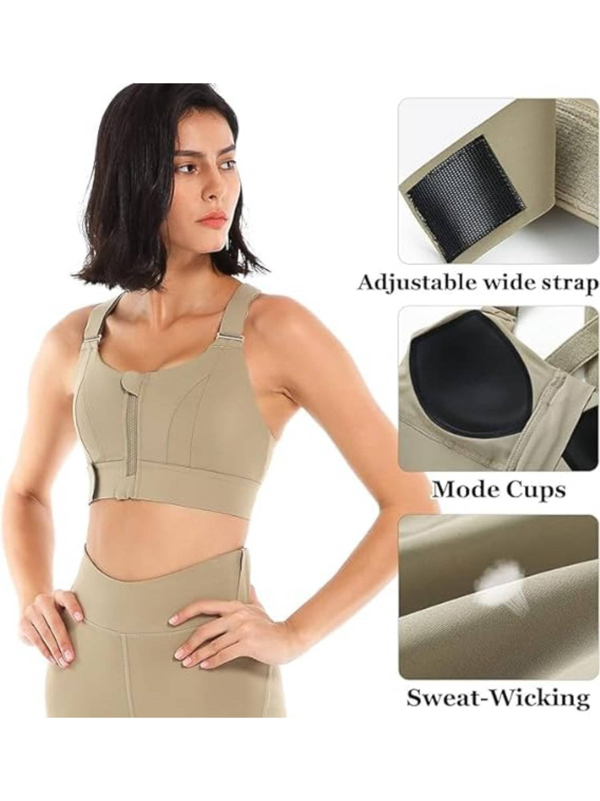 Women Plus Size Front Zip High Impact Adjustable Straps Sport Bra Brown | sb09 - view 29