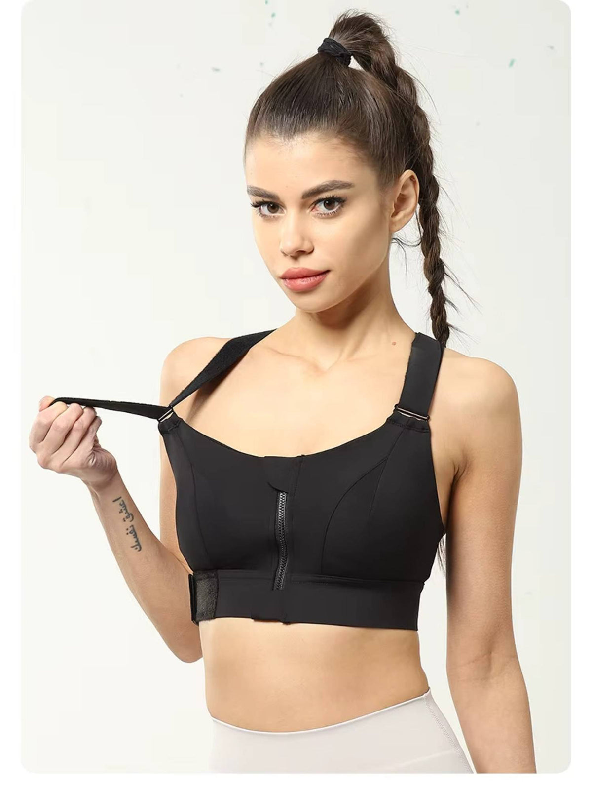 Women Plus Size Front Zip High Impact Adjustable Straps Sport Bra Grey | sb09 - view 7