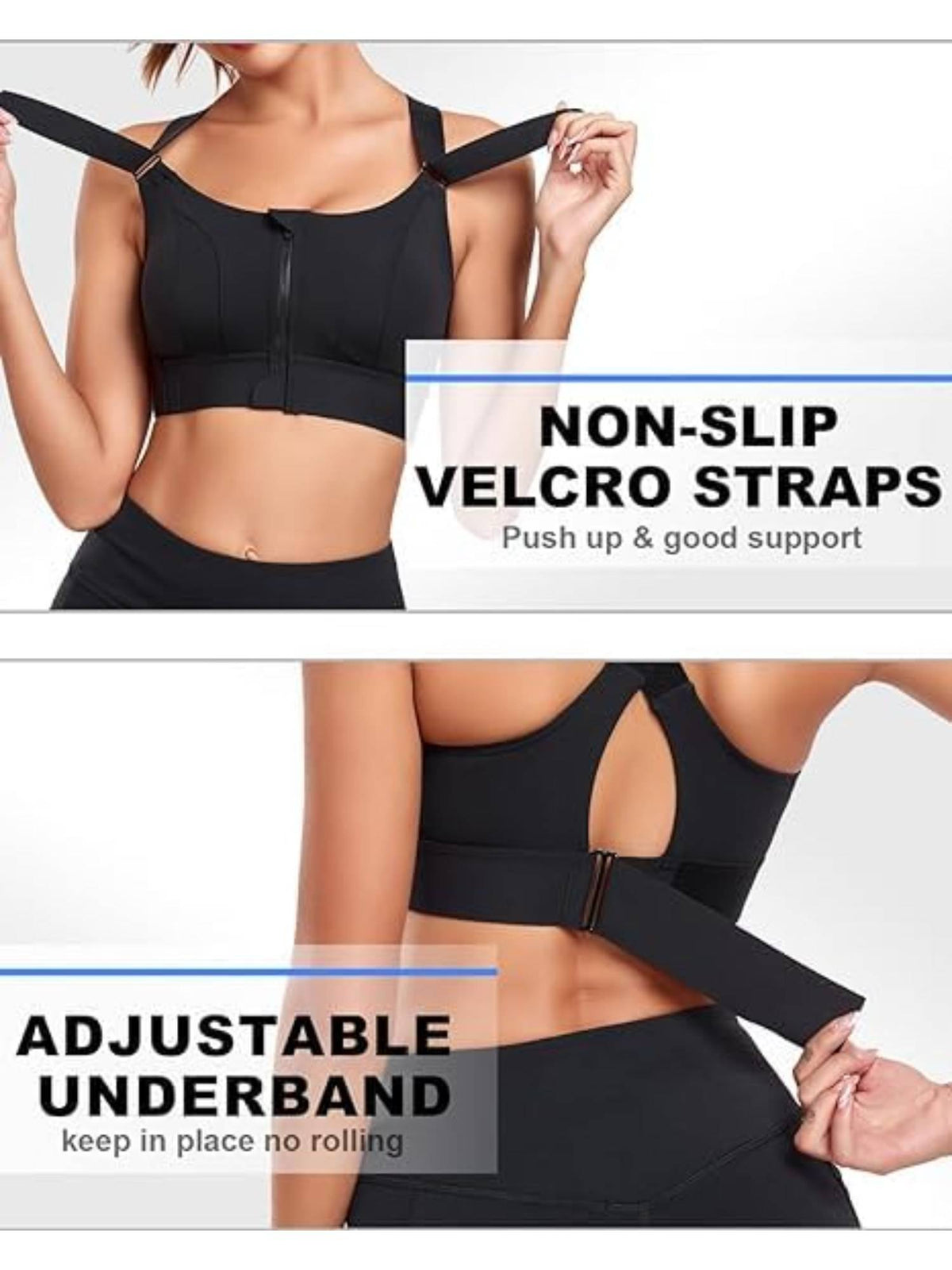 Women Plus Size Front Zip High Impact Adjustable Straps Sport Bra Grey | sb09 - view 9