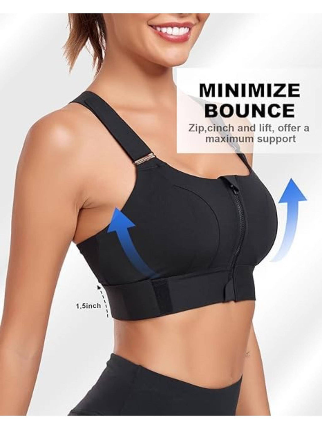 Women Plus Size Front Zip High Impact Adjustable Straps Sport Bra Grey | sb09 - view 11