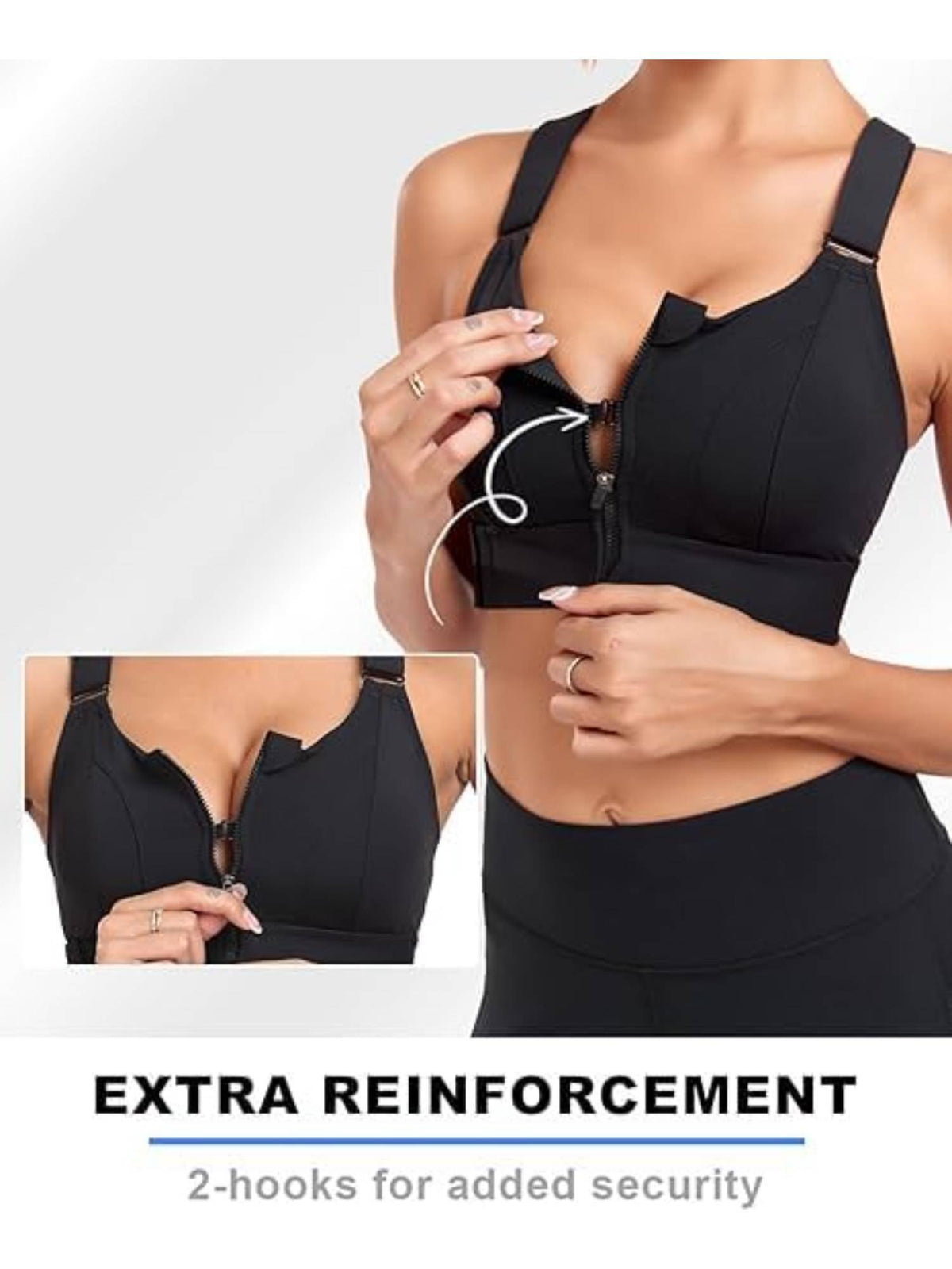 Women Plus Size Front Zip High Impact Adjustable Straps Sport Bra Black | sb09 - view 6