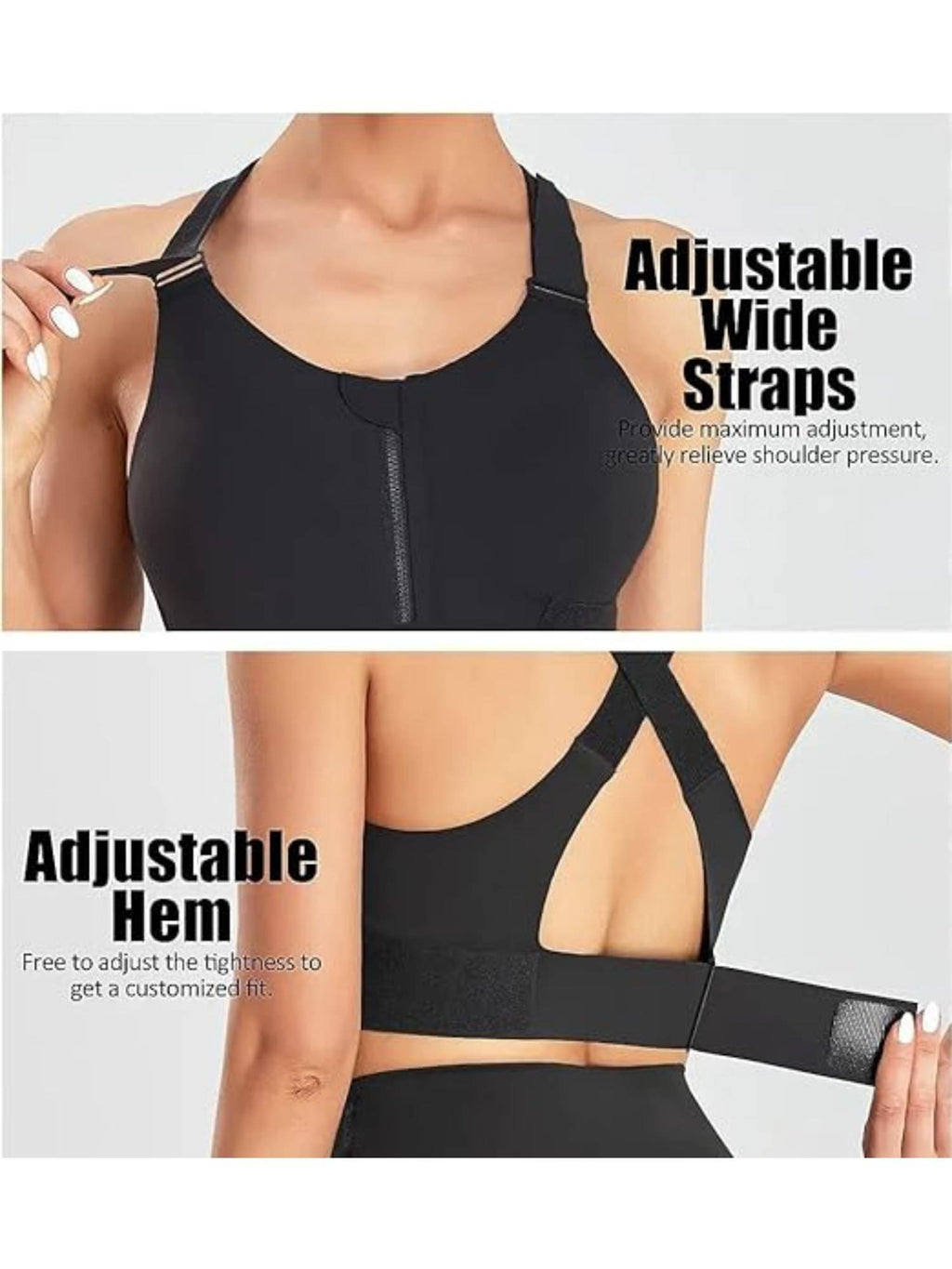 Women Plus Size Front Zip High Impact Adjustable Straps Sport Bra Grey | sb09 - view 14