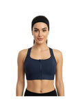 Women Plus Size Front Zip High Impact Adjustable Straps Sport Bra Navy Blue | sb09 - view 1