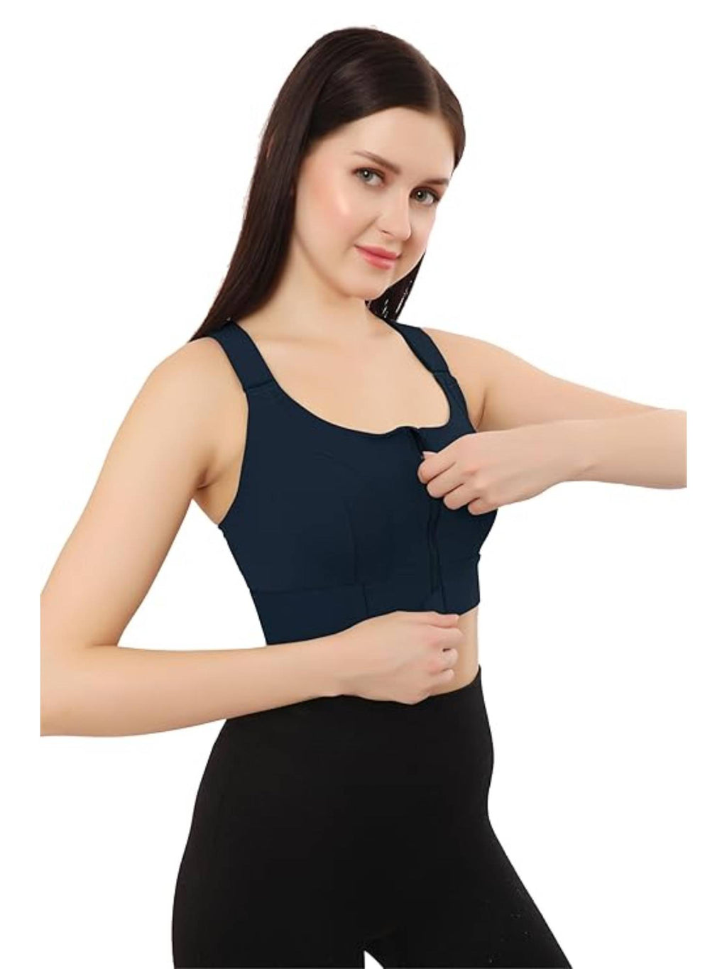 Women Plus Size Front Zip High Impact Adjustable Straps Sport Bra Brown | sb09 - view 22