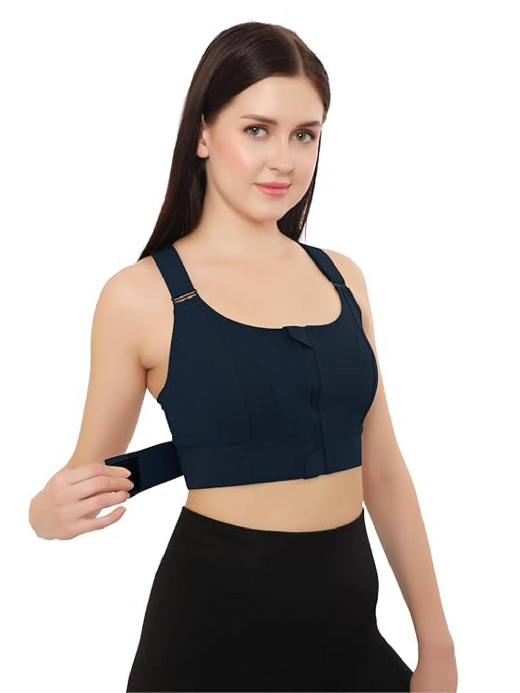 Women Plus Size Front Zip High Impact Adjustable Straps Sport Bra Grey | sb09 - view 18