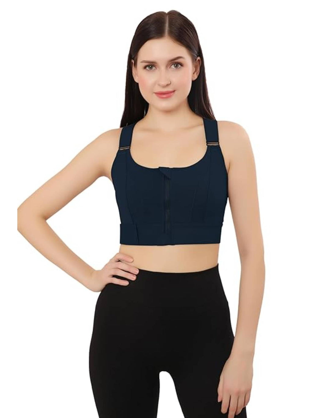 Women Plus Size Front Zip High Impact Adjustable Straps Sport Bra Grey | sb09 - view 19