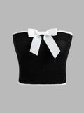 Contrasting Bowknot Knitted Tube Top | TT90 - view 1