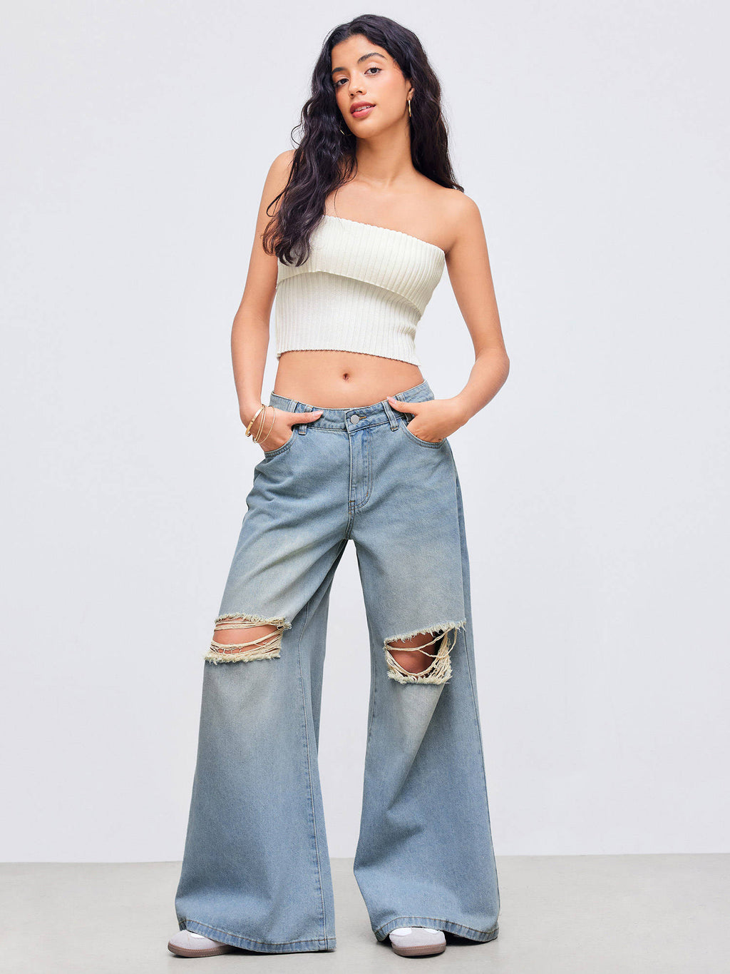 Knitted Strapless Solid Rib Crop Tube Top | TT90 - view 2