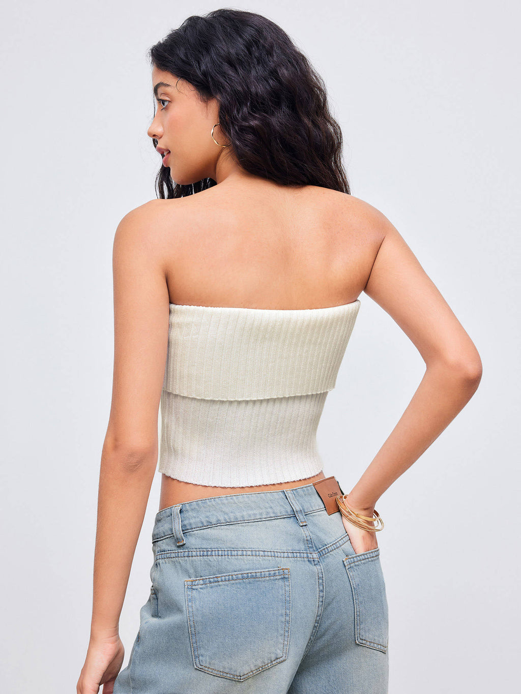 Knitted Strapless Solid Rib Crop Tube Top | TT90 - view 5