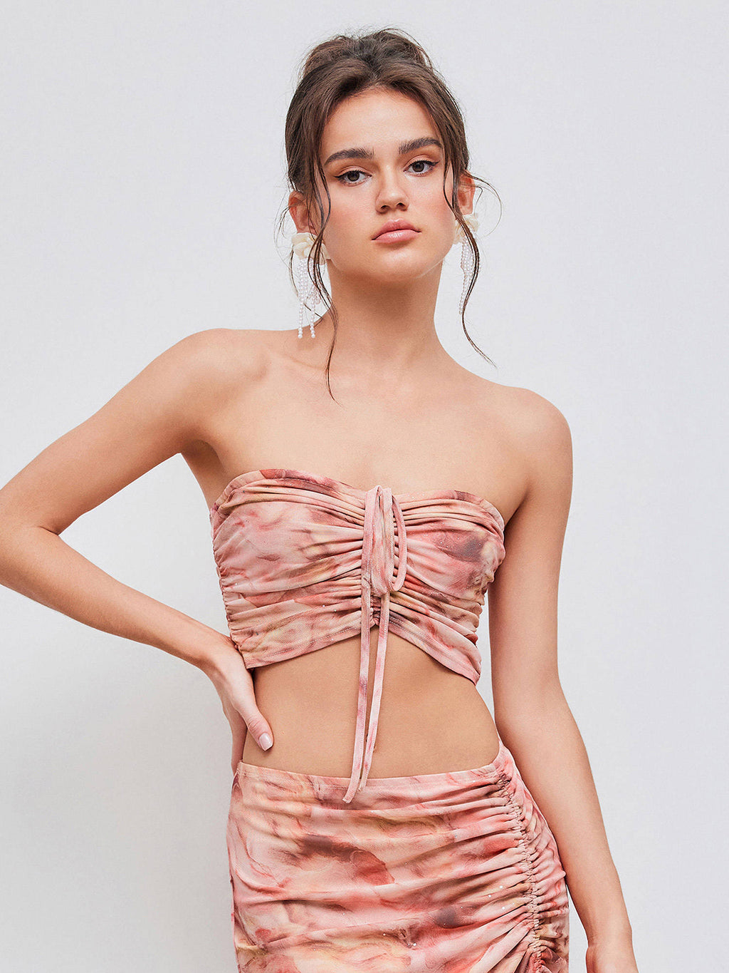 Mesh Abstract Sequin Drawstring Crop Tube Top | TT90 - view 1