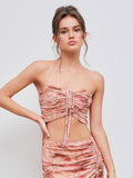 Mesh Abstract Sequin Drawstring Crop Tube Top | TT90 - view 1