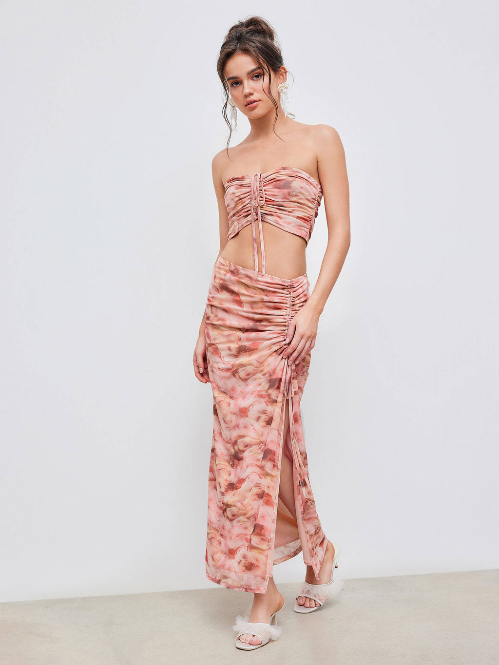 Mesh Abstract Sequin Drawstring Crop Tube Top | TT90 - view 2
