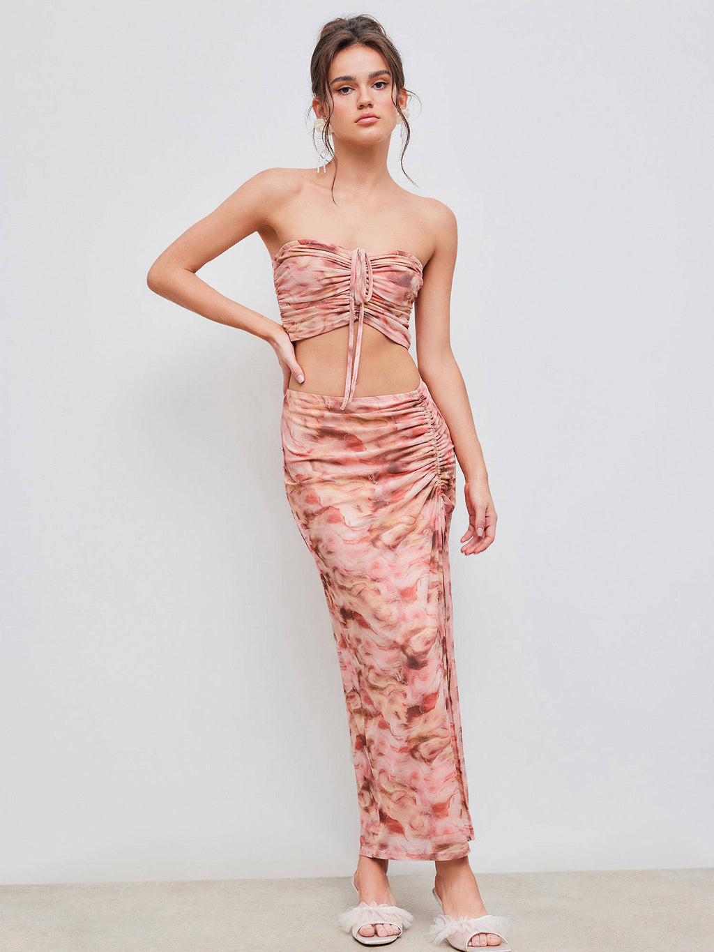 Mesh Abstract Sequin Drawstring Crop Tube Top | TT90 - view 3