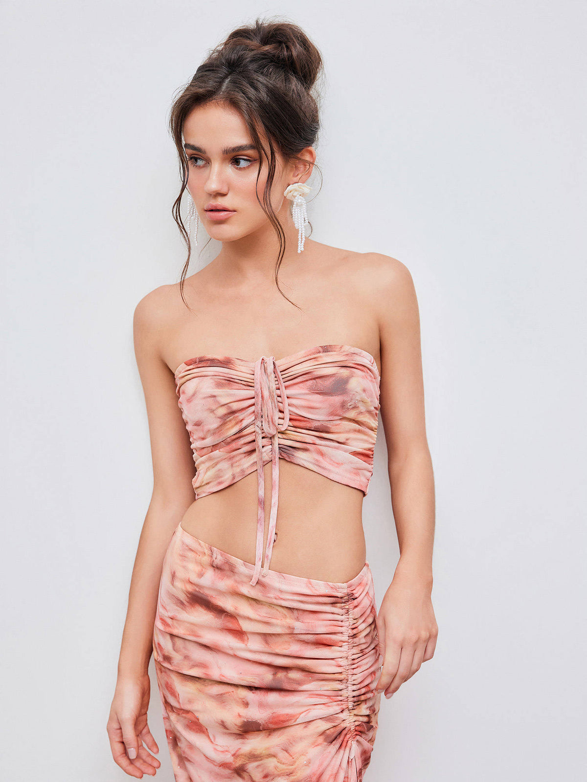 Mesh Abstract Sequin Drawstring Crop Tube Top | TT90 - view 5