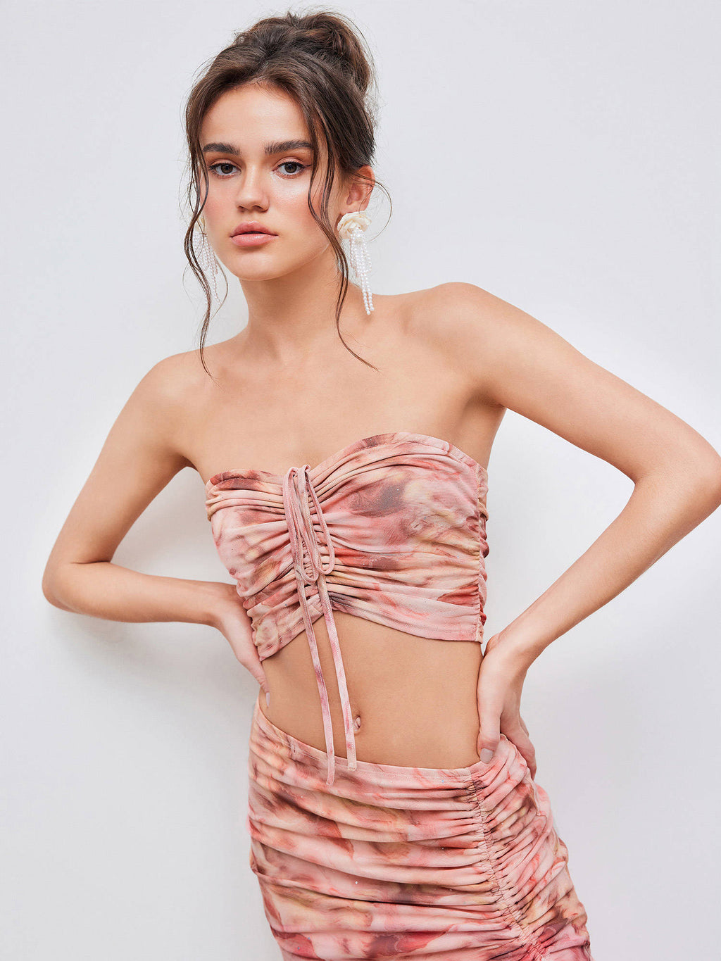 Mesh Abstract Sequin Drawstring Crop Tube Top | TT90 - view 6