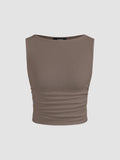 Boat Neck Ruched Solid Crop Tank Top | TT98 - view 30