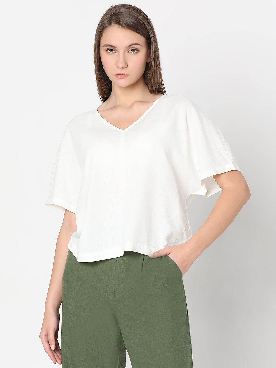 White V-Neck Top