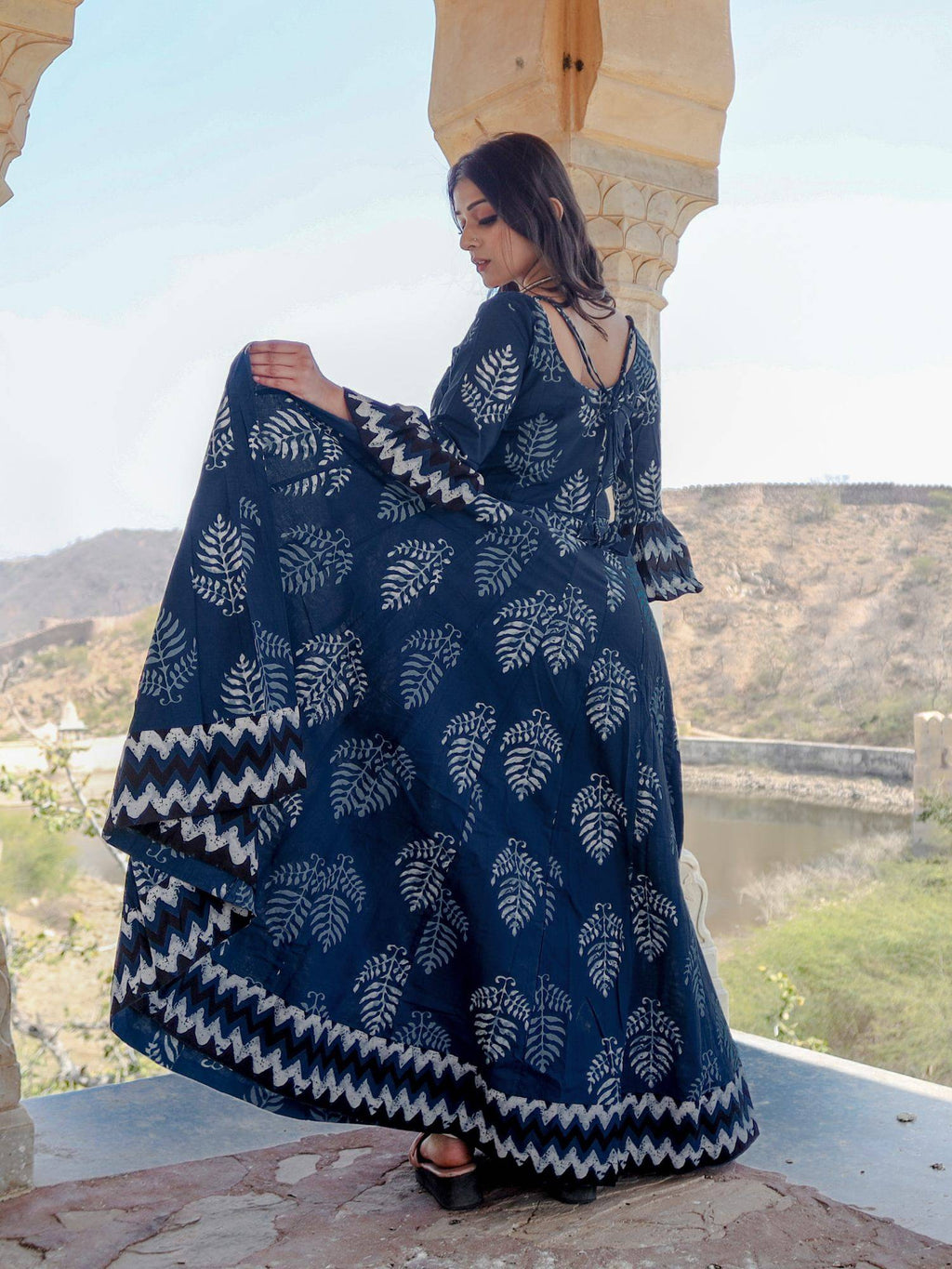 Blue Long Cotton Anarkali Kurta | U3S - view 6