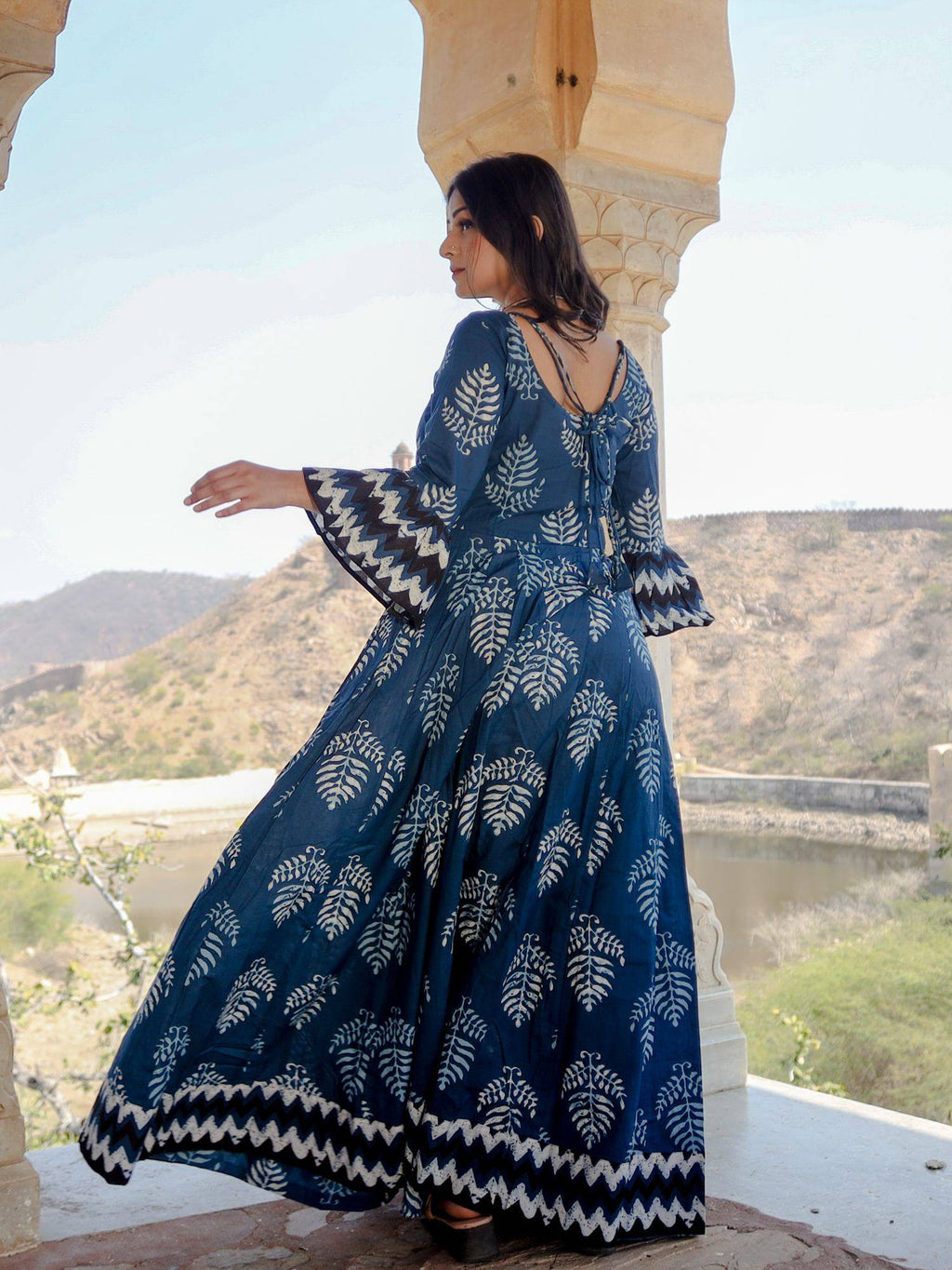 Blue Long Cotton Anarkali Kurta | U3S - view 7