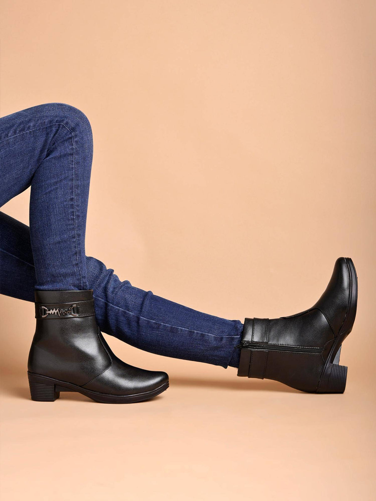 Smart Casual Side Buckle Detailed Black Boots for Women | BT61 - view 3