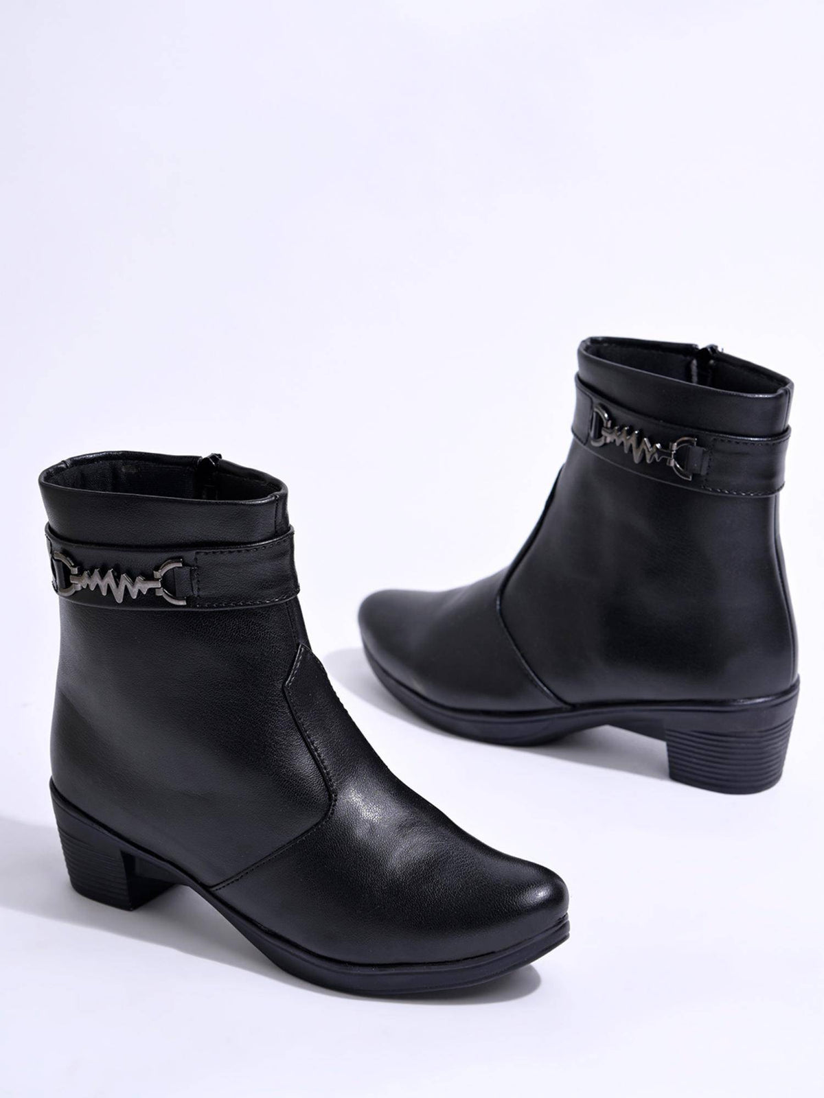 Smart Casual Side Buckle Detailed Black Boots for Women | BT61 - view 4