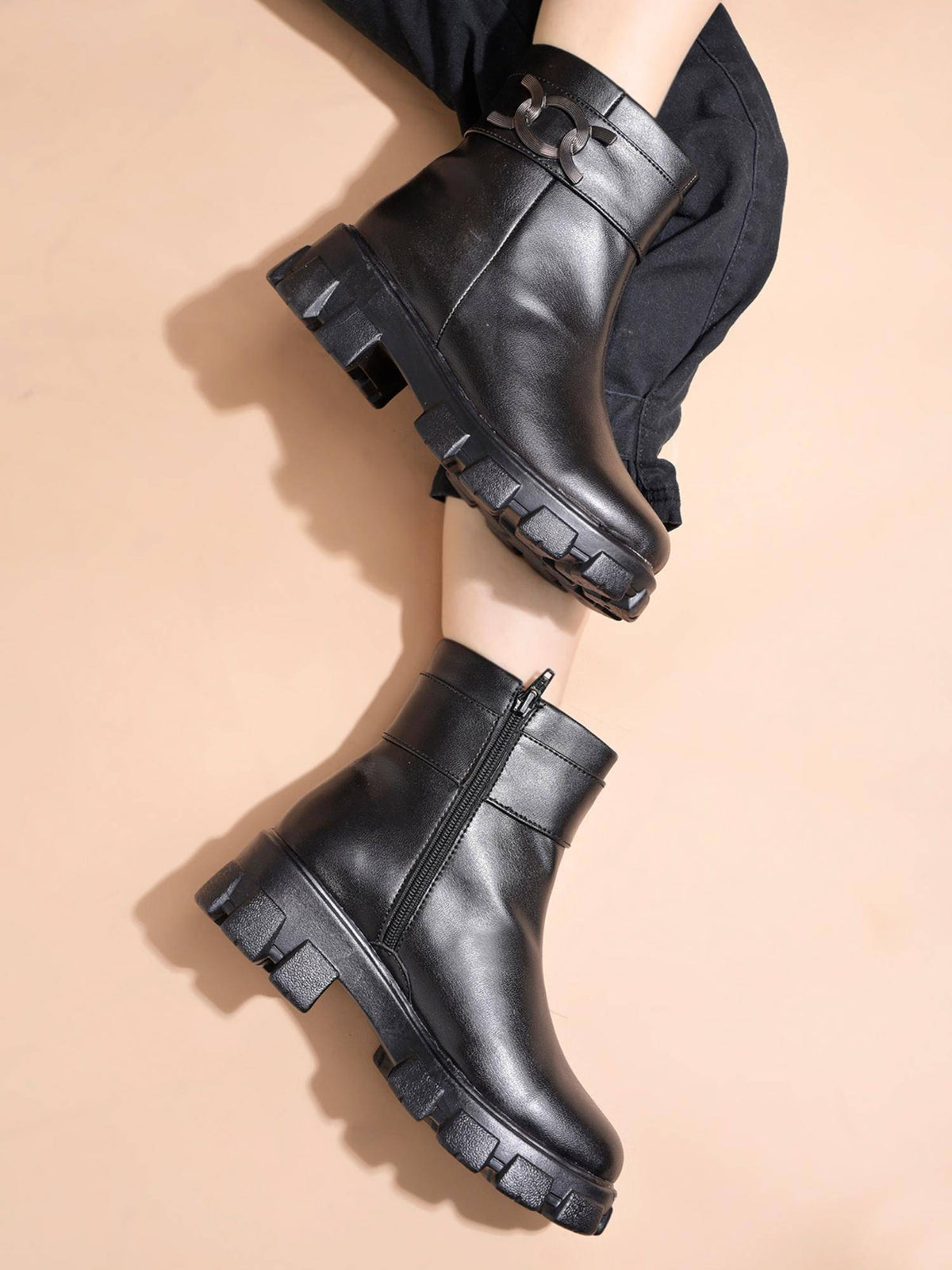 Smart Casual Side Buckle Detailed Black Boots for Women | BT61 - view 2