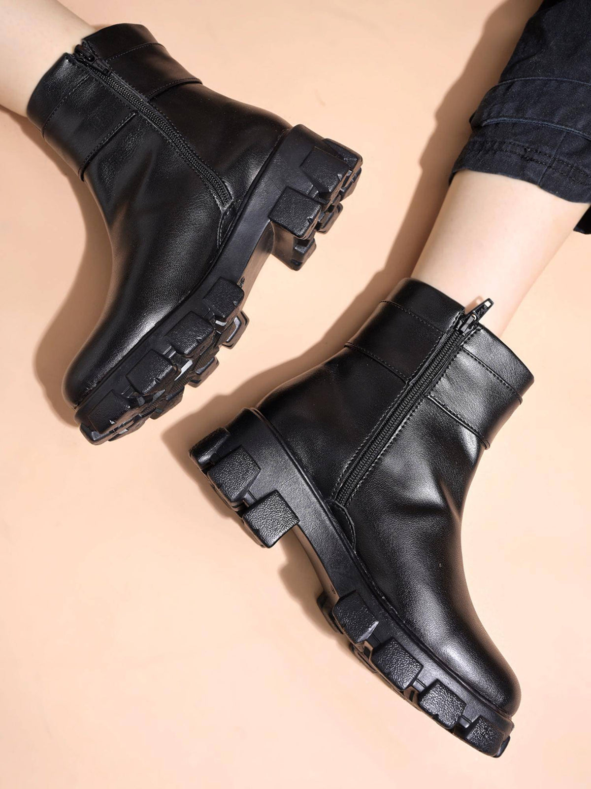 Smart Casual Side Buckle Detailed Black Boots for Women | BT61 - view 3