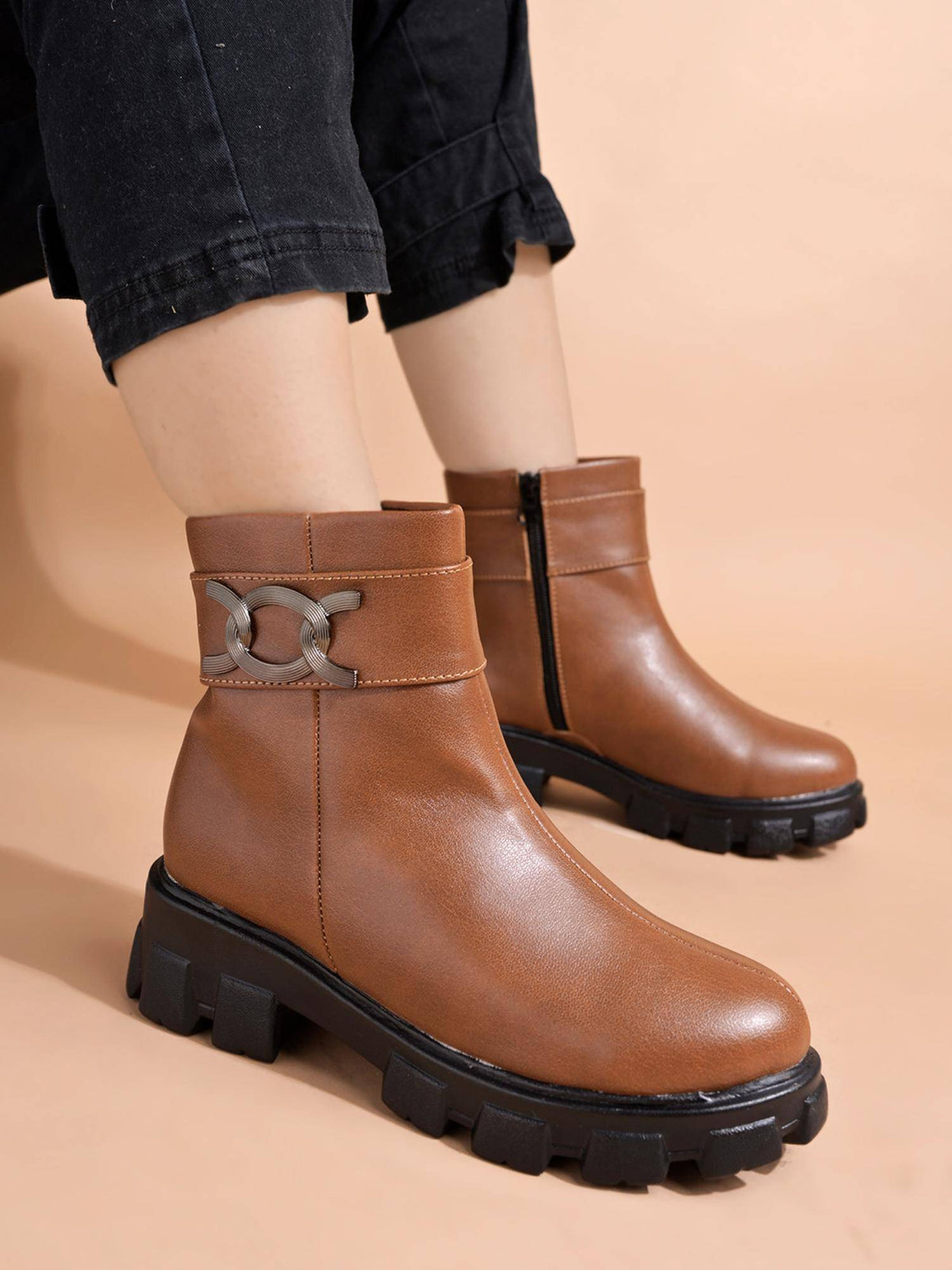 Smart Casual Side Buckle Detailed Black Boots for Women | BT61 - view 6