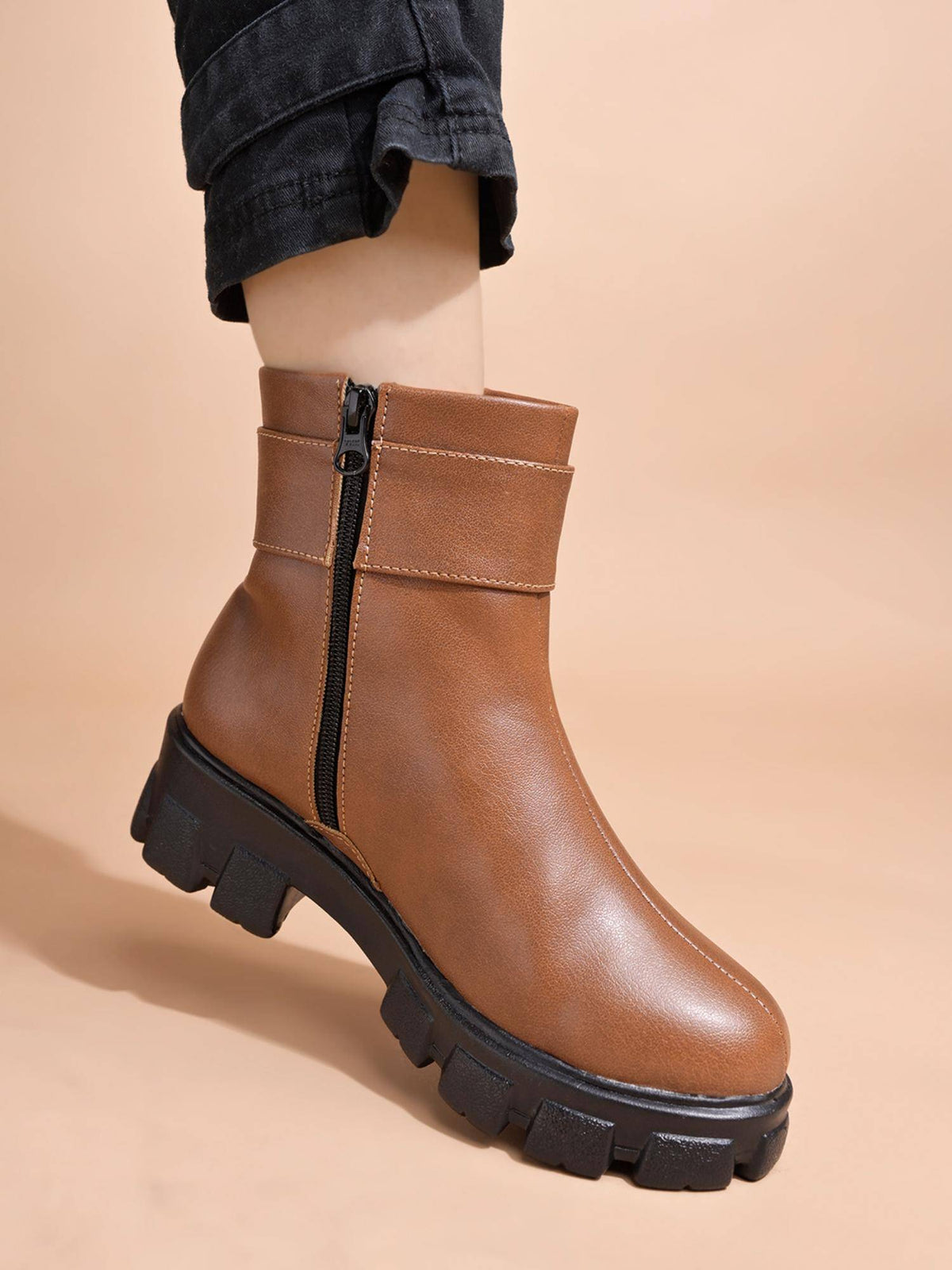 Smart Casual Side Buckle Detailed Tan Boots for Women | BT61 - view 3