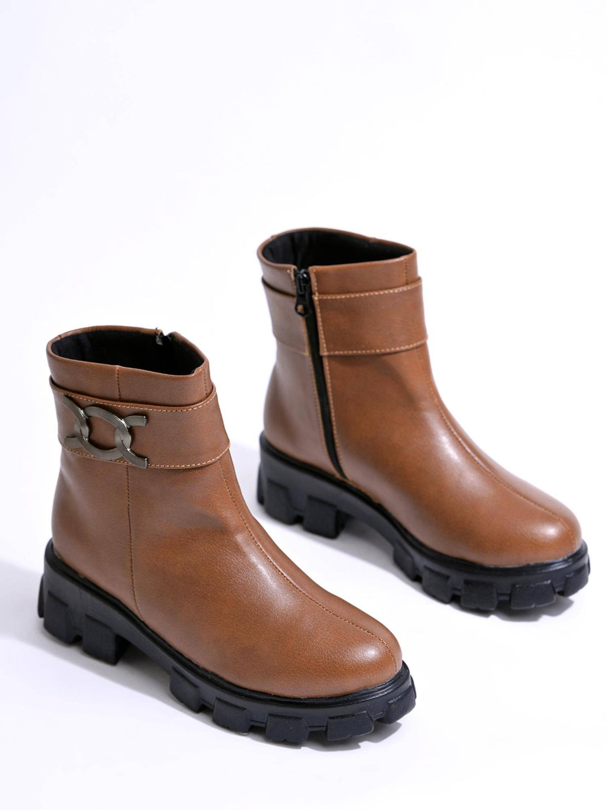 Smart Casual Side Buckle Detailed Tan Boots for Women | BT61 - view 4