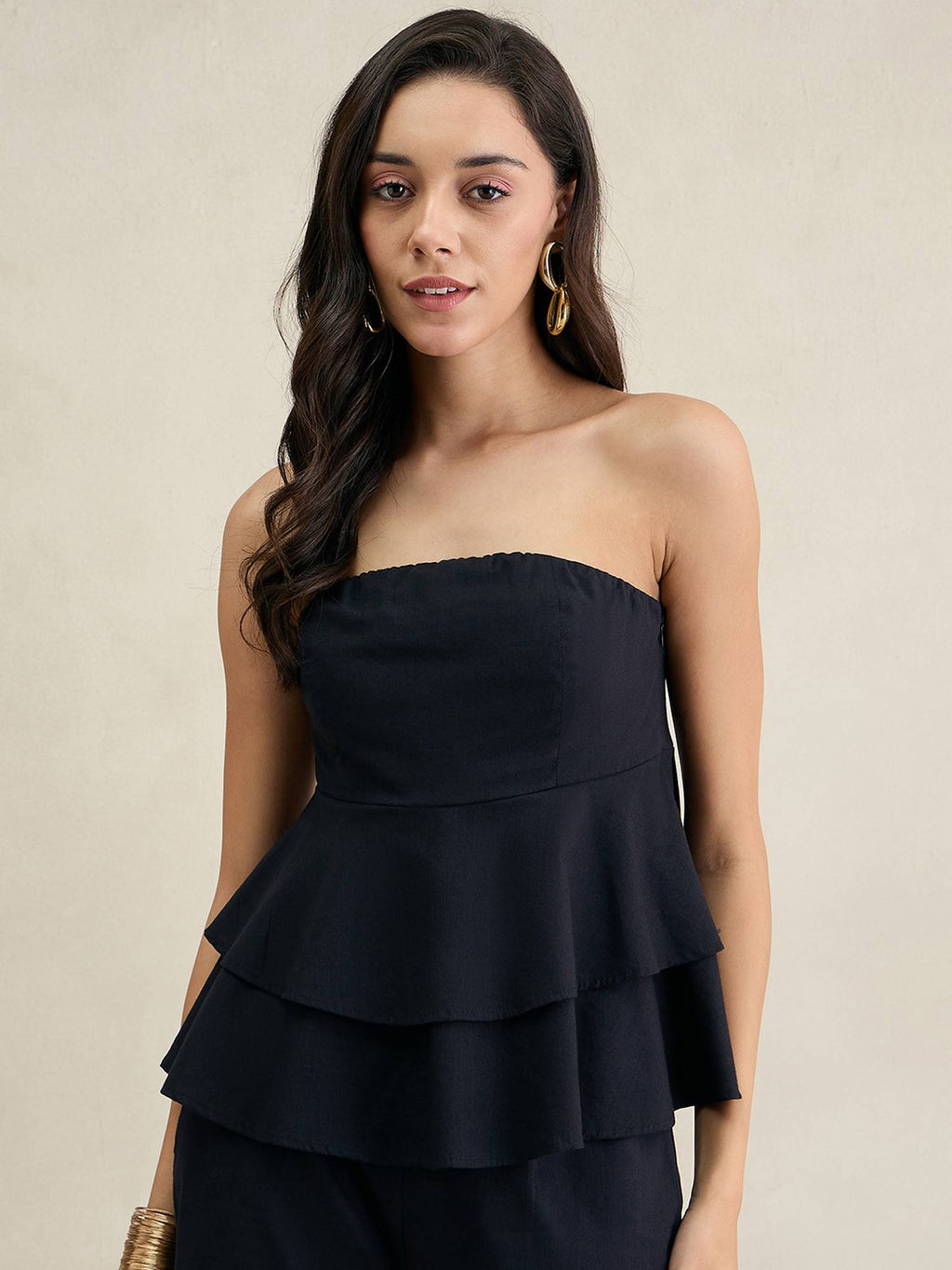 Black Cotton Layered Tube Top | TT90 - view 1