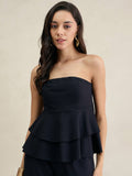 Black Cotton Layered Tube Top | TT90 - view 1