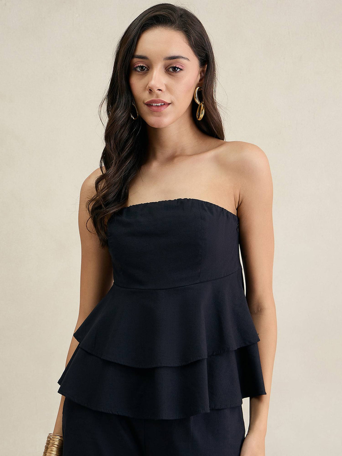 Black Cotton Layered Tube Top | TT90 - view 1