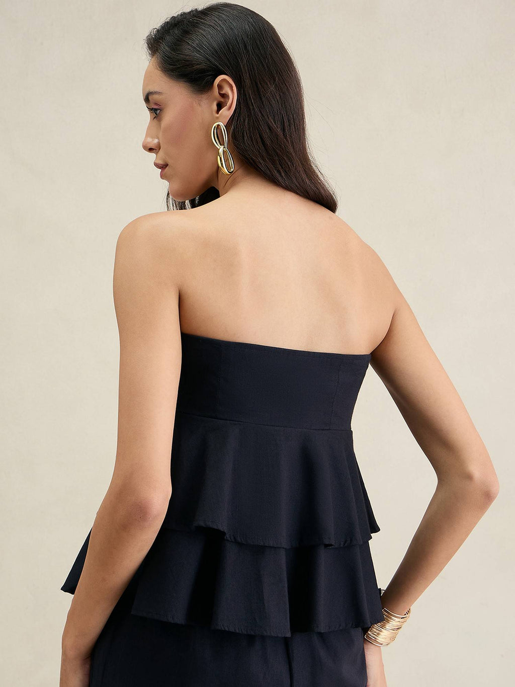 Black Cotton Layered Tube Top | TT90 - view 2
