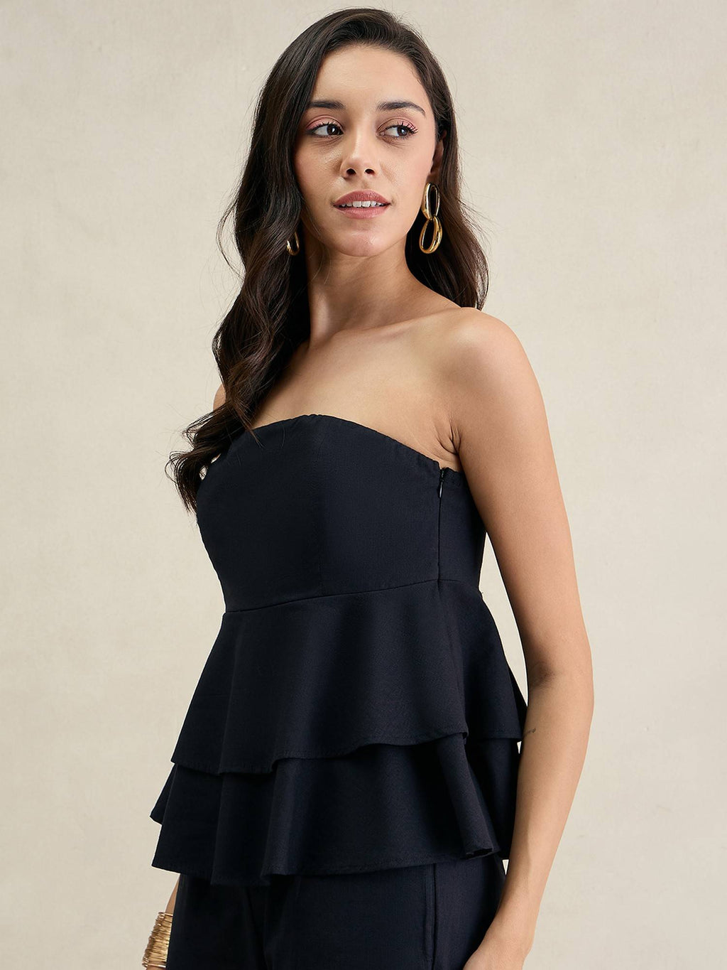 Black Cotton Layered Tube Top | TT90 - view 3