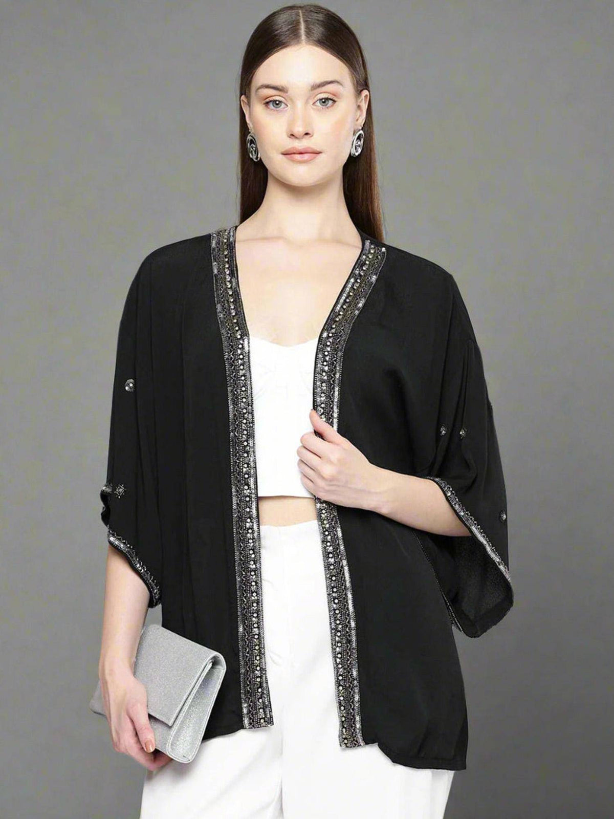 Women's Black Party Embellished Shrug | JC78 - view 1