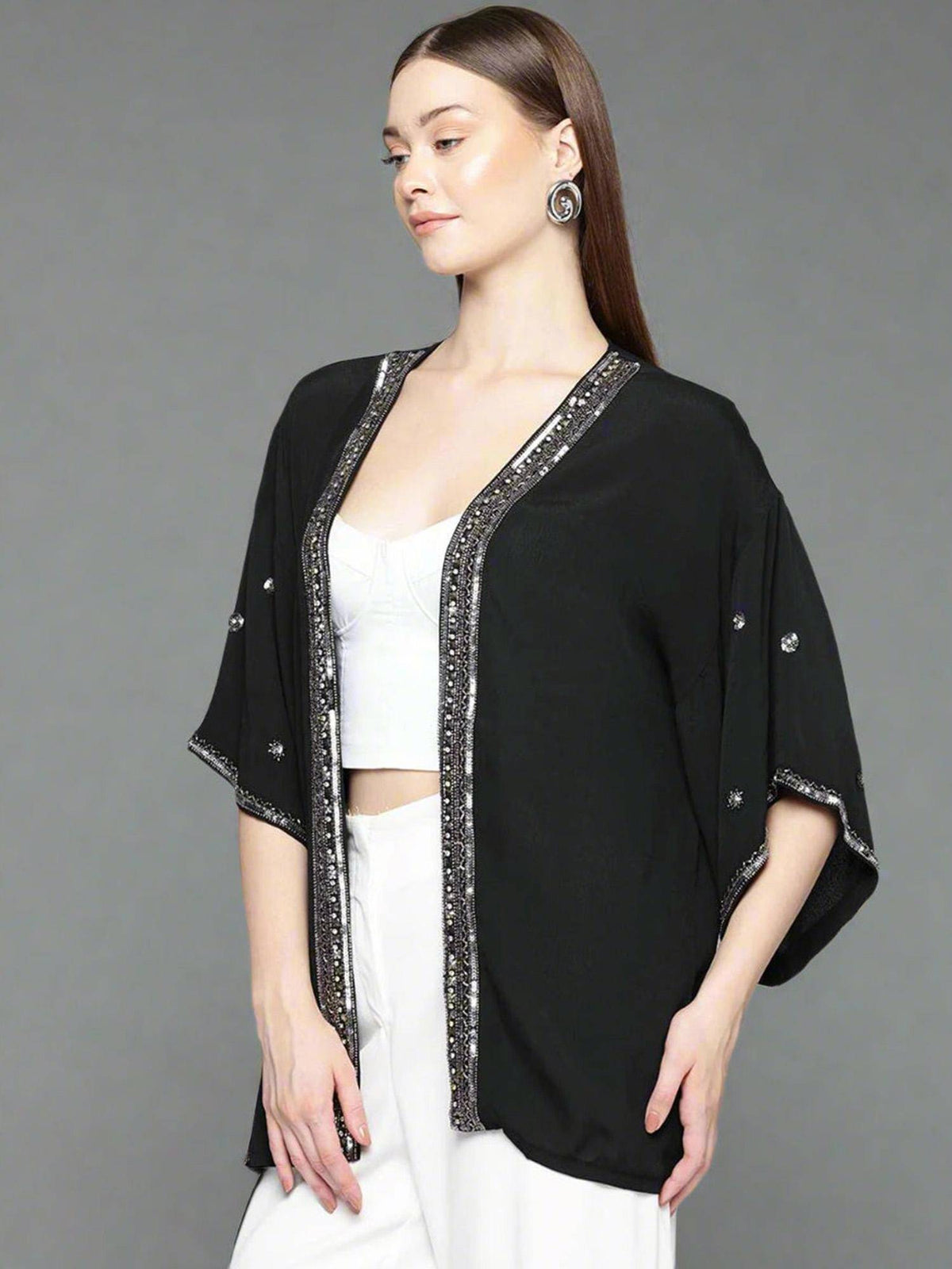 Women's Black Party Embellished Shrug | JC78 - view 4