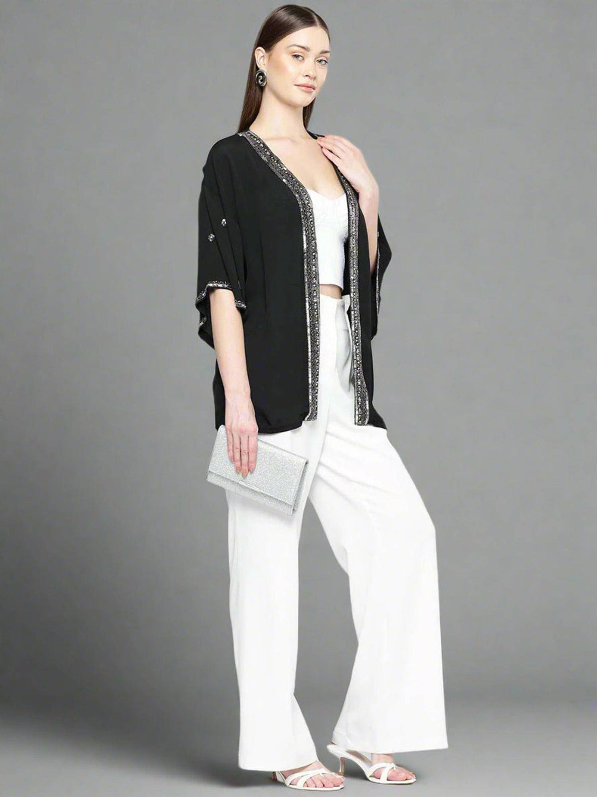 Women's Black Party Embellished Shrug | JC78 - view 5