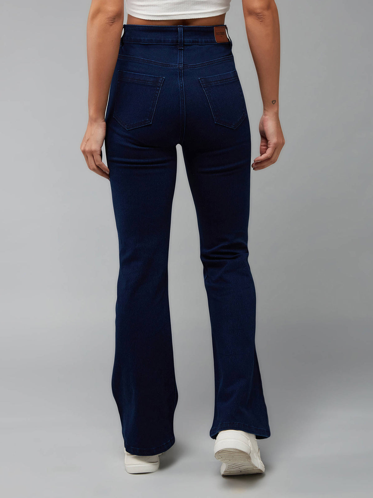 Women's Navy Blue Solid Boot Cut High Waist Jeans | BT10 - view 4