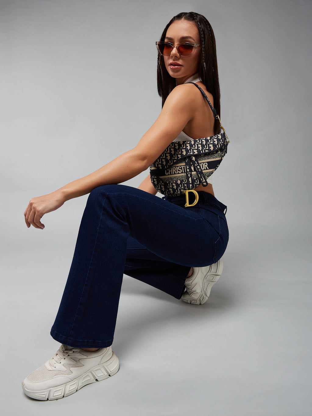Women's Navy Blue Solid Boot Cut High Waist Jeans | BT10 - view 6
